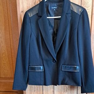 Evan Picone Women's Black Blazer with Faux Leather Details size 14